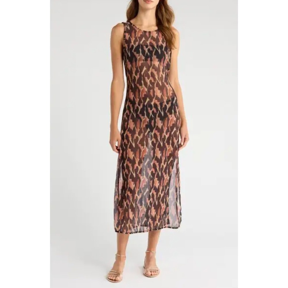 VIX PAULA HERMANNY Camu Twist Leopard Mesh Cover-Up Maxi Dress